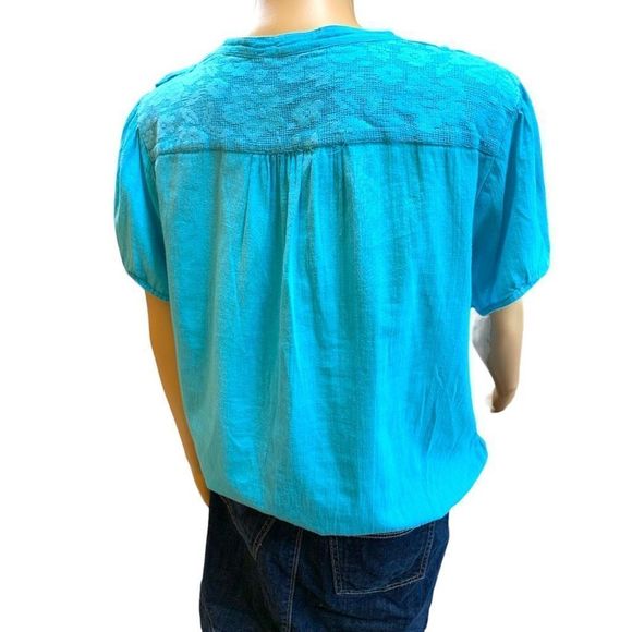 Nine West Jeans  Blue Gauzy Short Sleeved Elastic Waist Top L (A-080) - Picture 2 of 8